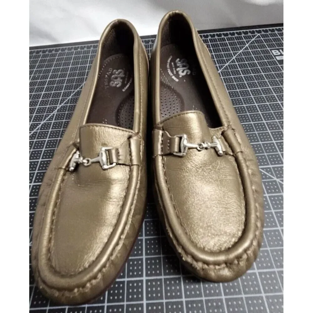 SAS Tripad cofort metro horsebit loafers shoes gold metallic Sz‎ 5.5 M
